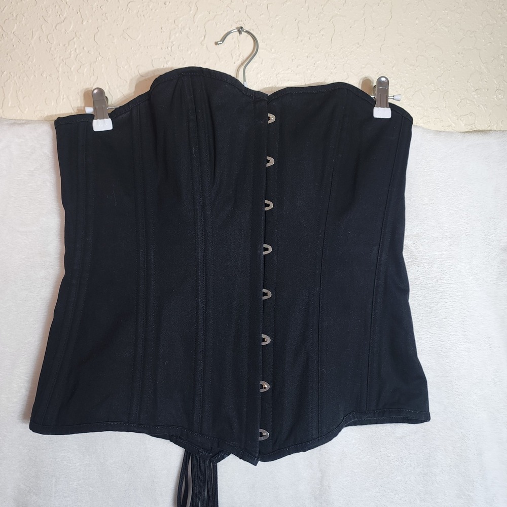 Charmian Womens Black Lace Up Back Busk Front Strapless Corset Top Plus Size 3XL